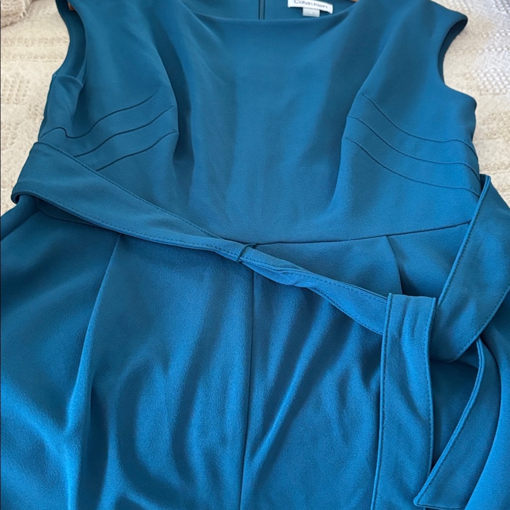 Calvin Klein Green Belted Side Pocket Women's Wide Leg Jumpsuit Size 8 - Picture 7 of 9